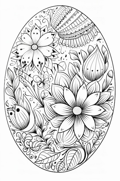 a drawing of a egg with a flower design on it