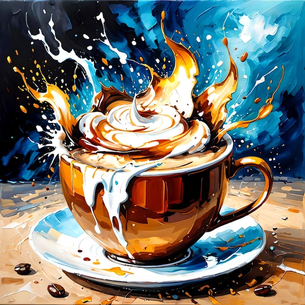 Drawing of an exploding coffee in a cup