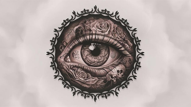 Photo a drawing of an eye with a floral pattern