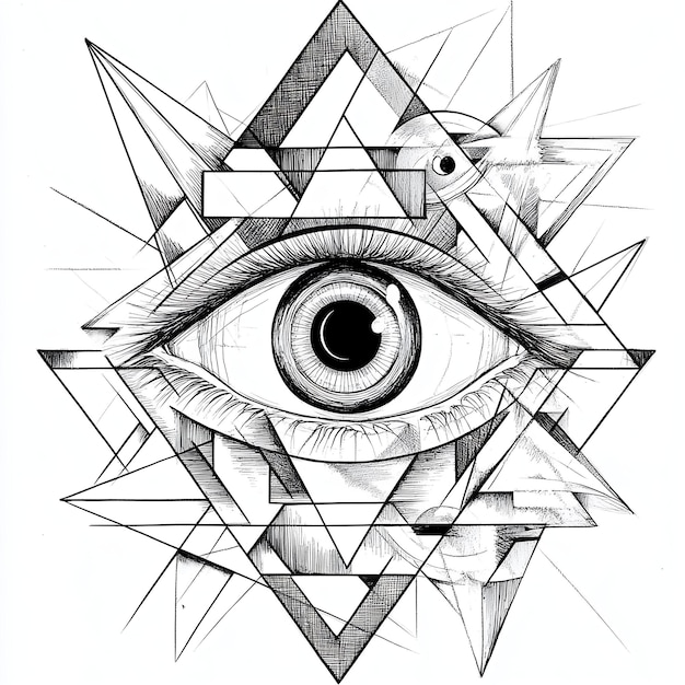 Photo a drawing of an eye with a geometric design on it