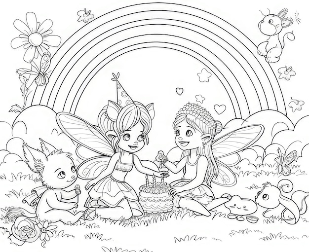 Photo a drawing of a fairy and a girl with a dragonfly