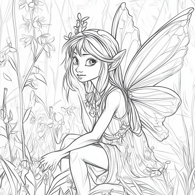 Photo a drawing of a fairy with a butterfly on her head