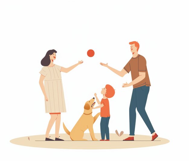 a drawing of a family playing with a ball and a man wearing a striped shirt