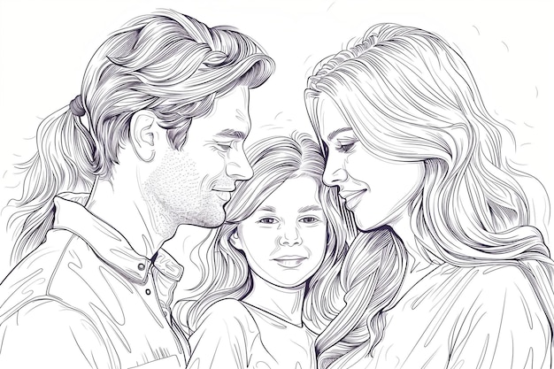 a drawing of a family with a girl and a man