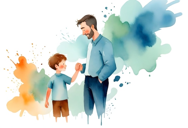 Photo a drawing of a father and son with a blue background