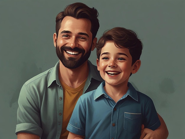 a drawing of a father and son with a smile