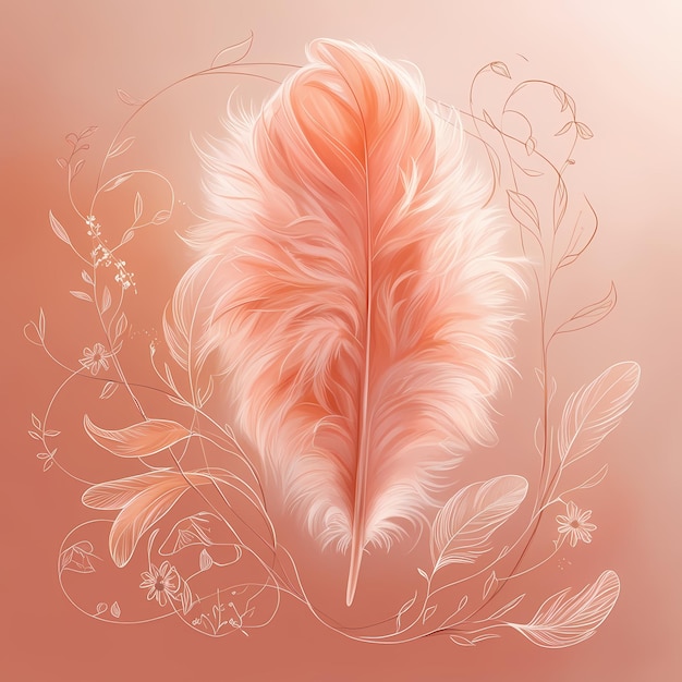 a drawing of a feather with a floral background