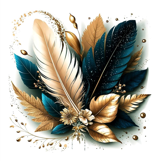 a drawing of feathers with a floral pattern