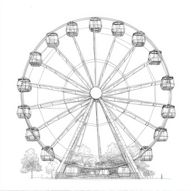 Photo a drawing of a ferris wheel with a drawing of a ferris wheel