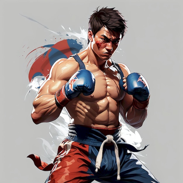 a drawing of a fighter with a red belt and the words martial arts