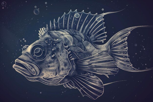 Photo a drawing of a fish on a dark background suitable for various designs