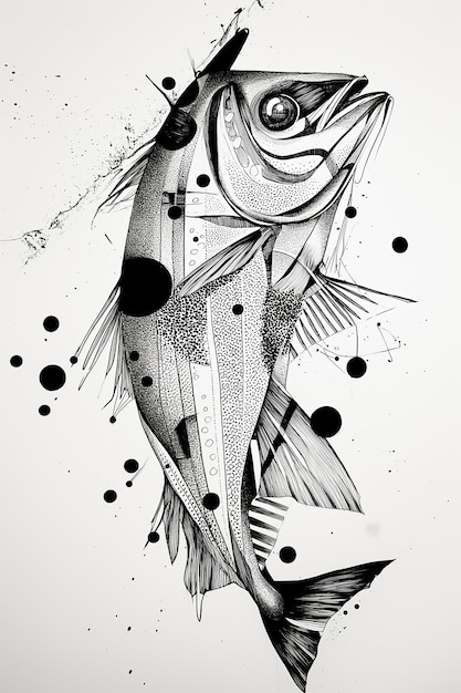 Photo a drawing of a fish with a lot of dots on it