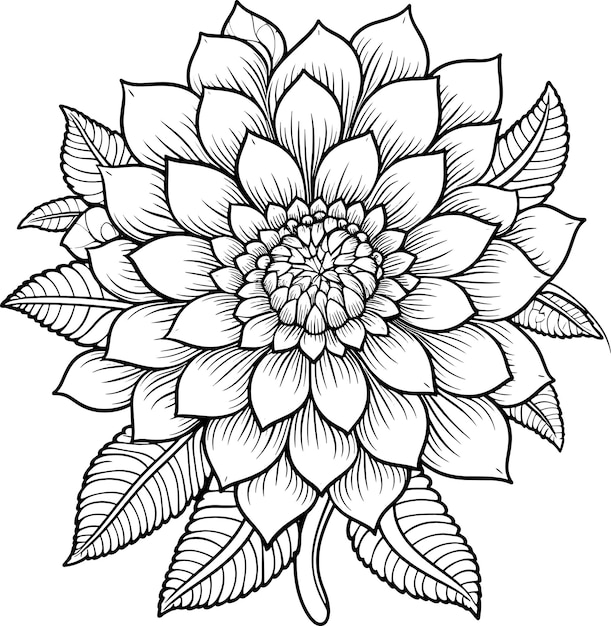 a drawing of a flower that has leaves on it