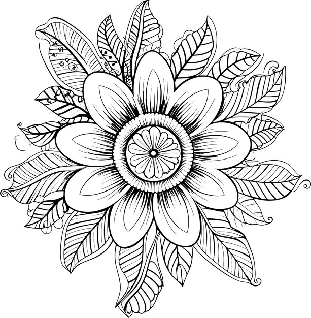 a drawing of a flower that has leaves and leaves on it