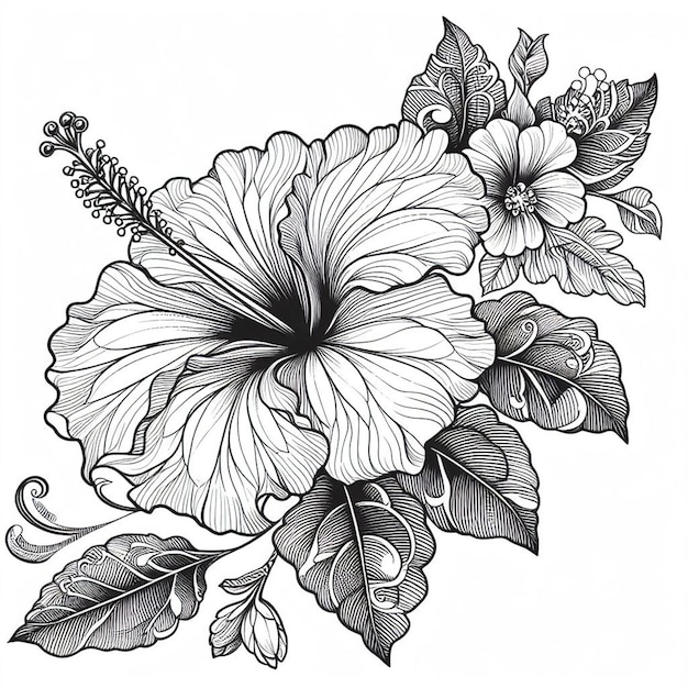 Photo a drawing of a flower that has the word hibiscus on it