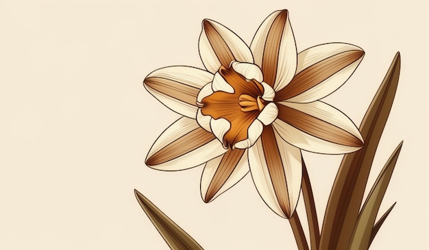 Photo a drawing of a flower with a brown and white flower in the middle