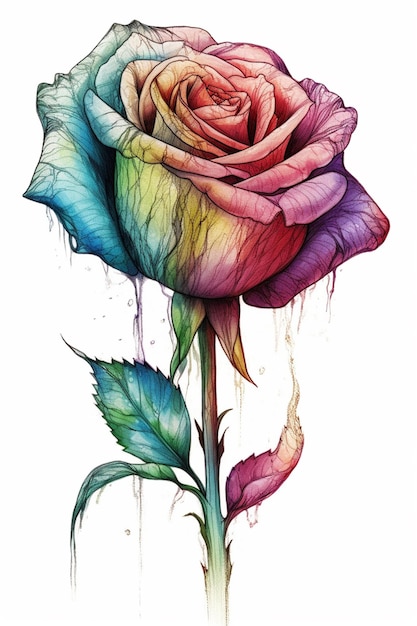 A drawing of a flower with the colors of the rainbow.