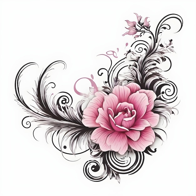 a drawing of a flower with a feather on it