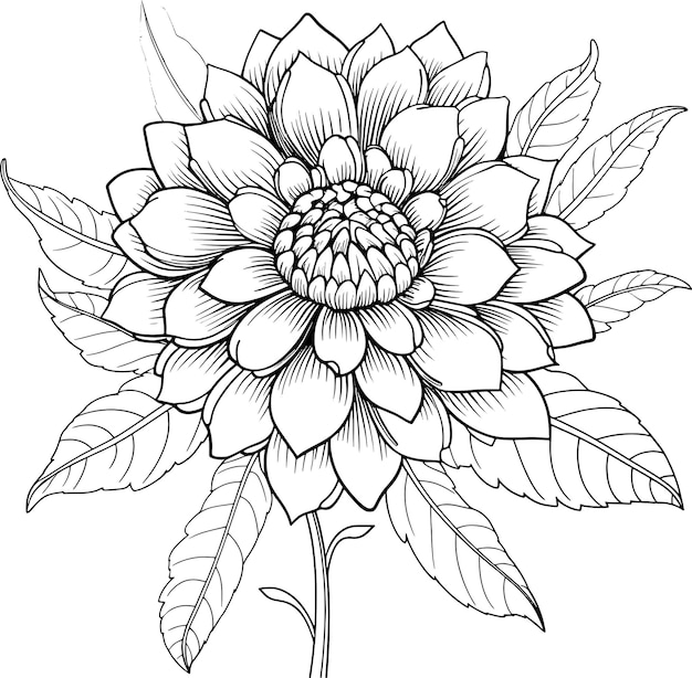 Photo a drawing of a flower with leaves and leaves