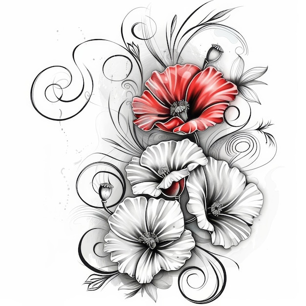 Photo a drawing of a flower with the word hibiscus on it