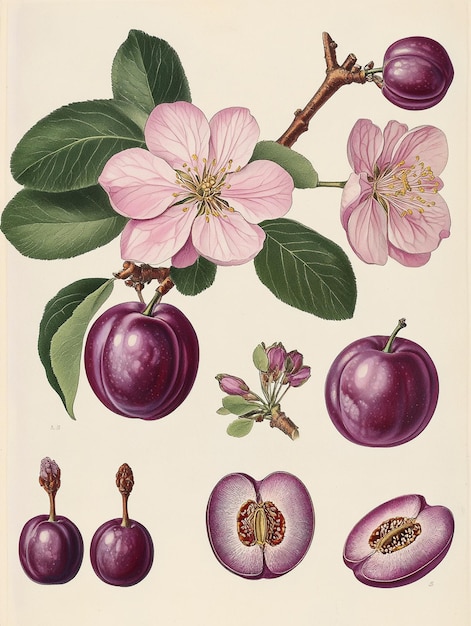 a drawing of a flower with the word plum on it