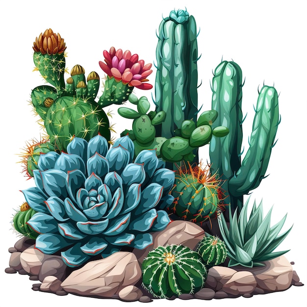 a drawing of a flowers and cactus