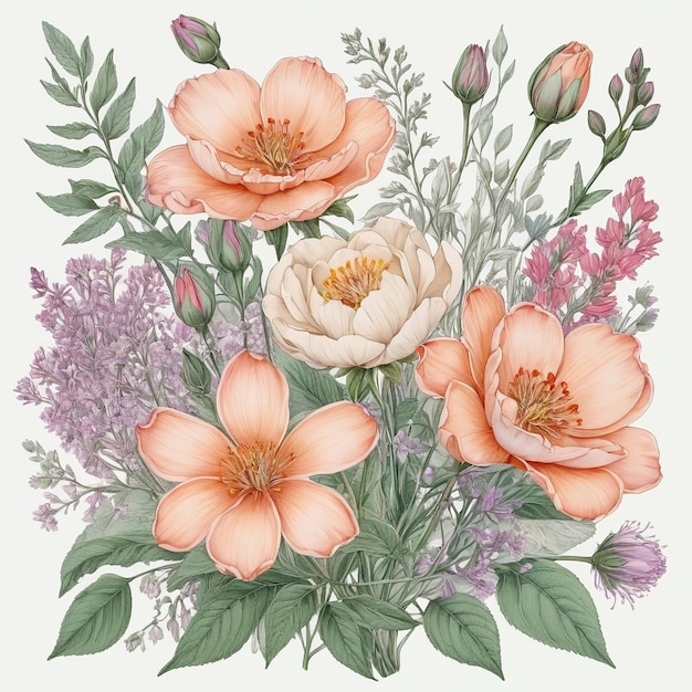 Photo a drawing of flowers from the garden of flowers