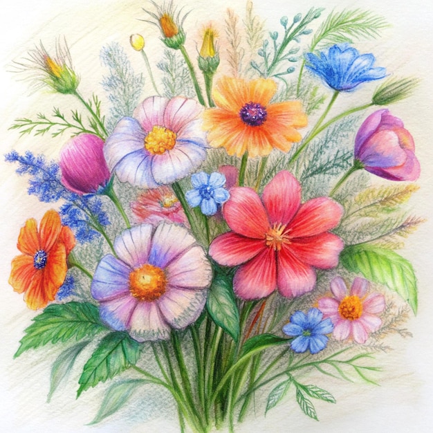 a drawing of flowers from the garden of a painting by person