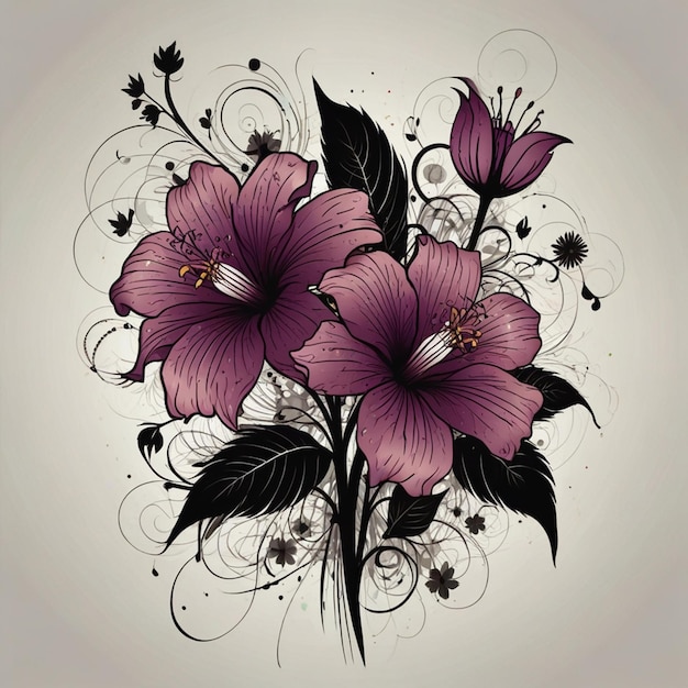 a drawing of flowers hibiscus