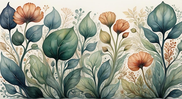 a drawing of flowers and leaves from the collection