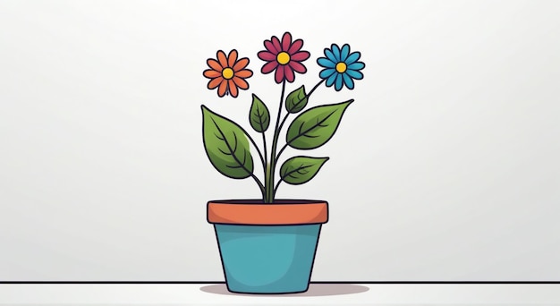 Photo a drawing of flowers in a pot with a plant on it