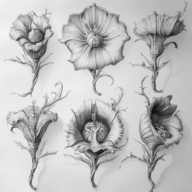 Photo a drawing of flowers that are drawn by hand