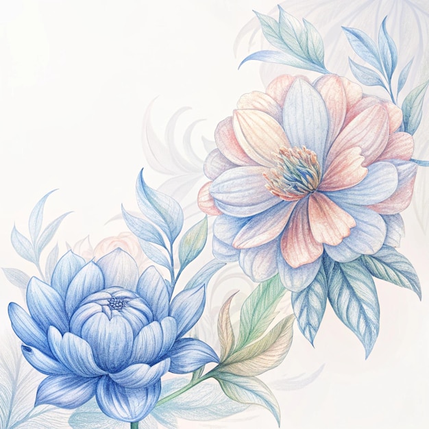 a drawing of flowers that are painted on a wall