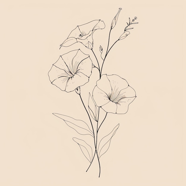 Photo a drawing of flowers that is drawn in black and white