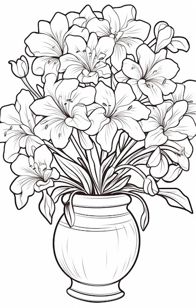 a drawing of flowers in a vase with a drawing of a flower