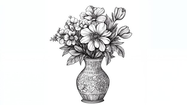 Photo a drawing of flowers in a vase