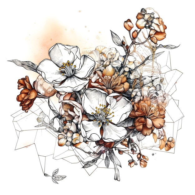 A drawing of flowers with a brown background and the word apple on it.