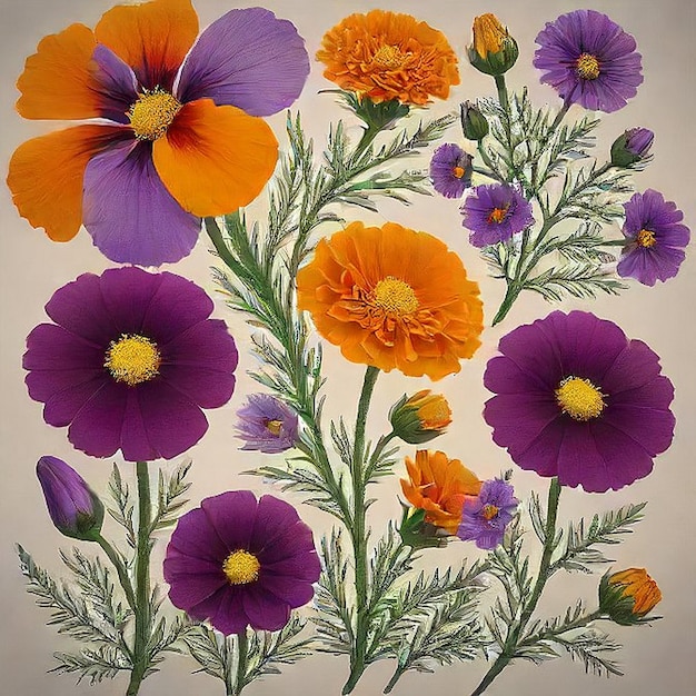 a drawing of flowers with different colors and colors