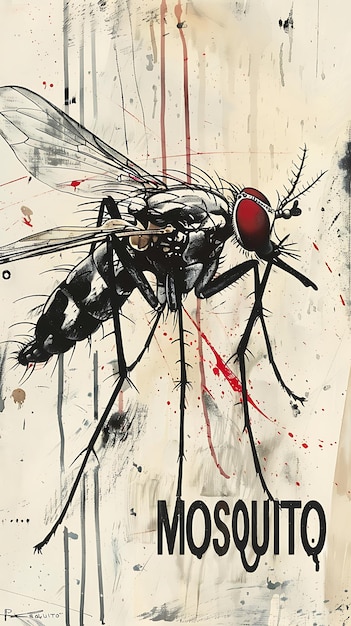 Photo a drawing of a fly with a red nose and a red eye