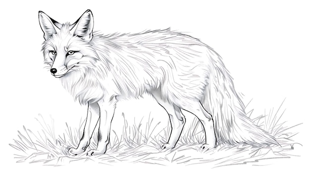 a drawing of a fox that is drawn in black and white