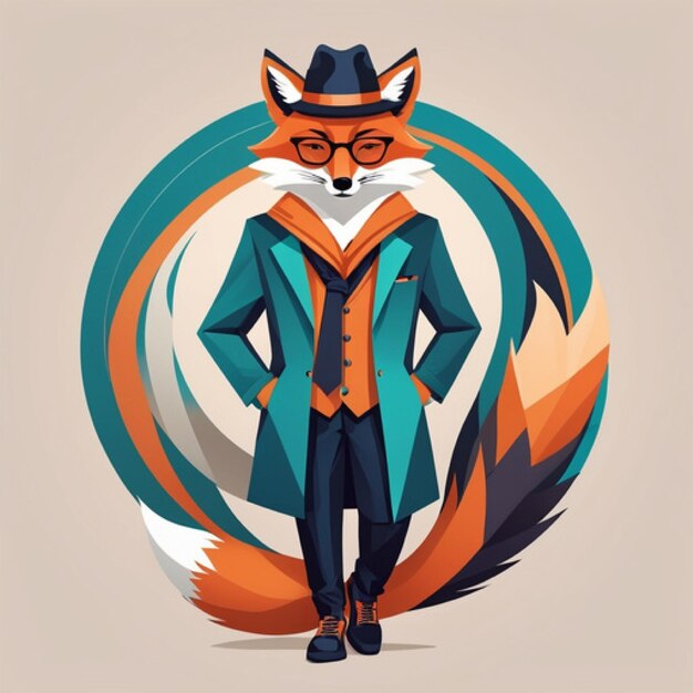 Photo a drawing of a fox with a hat and a tie