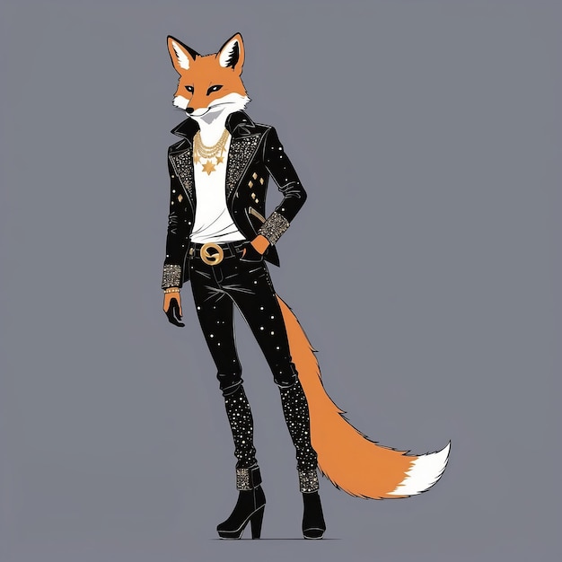 Photo a drawing of a fox with a white shirt and black pants