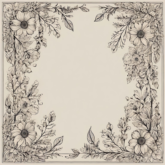 a drawing of a frame with flowers and leaves on it