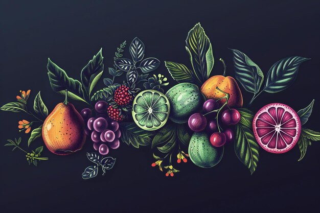 a drawing of fruits and vegetables by person