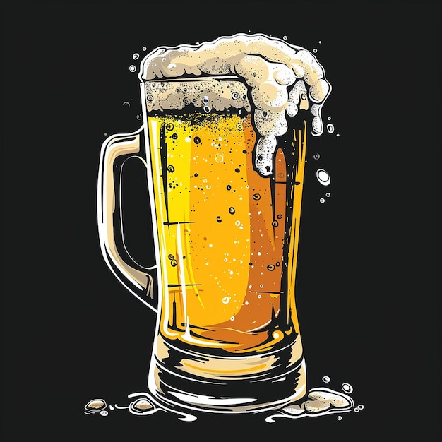 Photo a drawing of a full glass of beer with foam on it