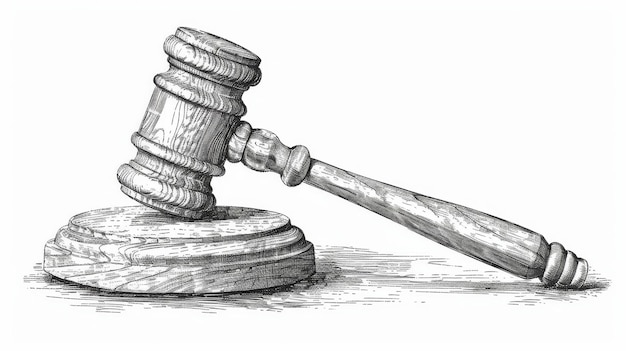 a drawing of a gavel with a hammer on it