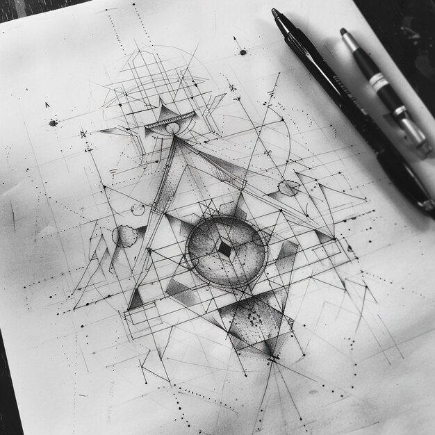 a drawing of a geometric design is on a piece of paper