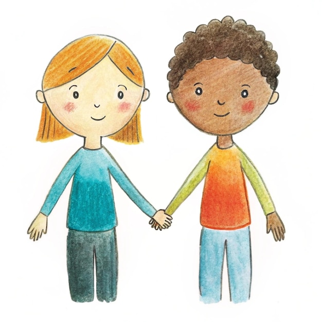 Photo a drawing of a girl and a boy holding hands