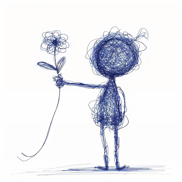 Photo a drawing of a girl holding a flower and a drawing of a man with a flower in it