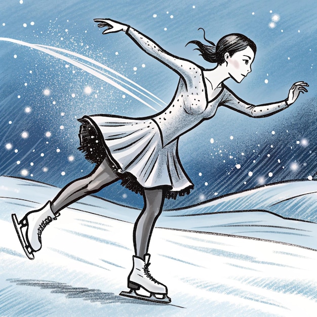 Photo a drawing of a girl skating on ice with the words quot ice skating quot on it